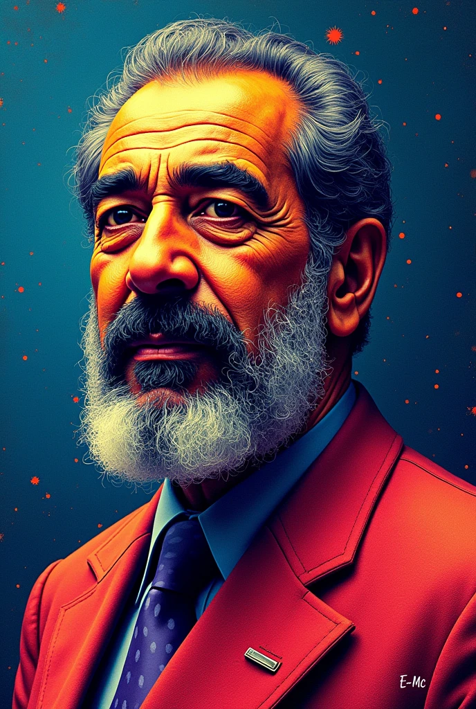 saddam hussein, E=Mc²

saddam hussein. A surreal coloured stippling dot art of saddam hussein, In the style of textured painting, night sky blue teal yellow red & purple colours, orange lighting, vivid vibrant colours with soft details. signature in bottom corner says "E=Mc" & slightly higher at the end of the signature 'E=Mc' is written a small raised "2". 
--v 6.1 --style raw --ar 2:3 --s 130 --c 15 
--personalize h4h8c7w 
--sw 30 --sref 