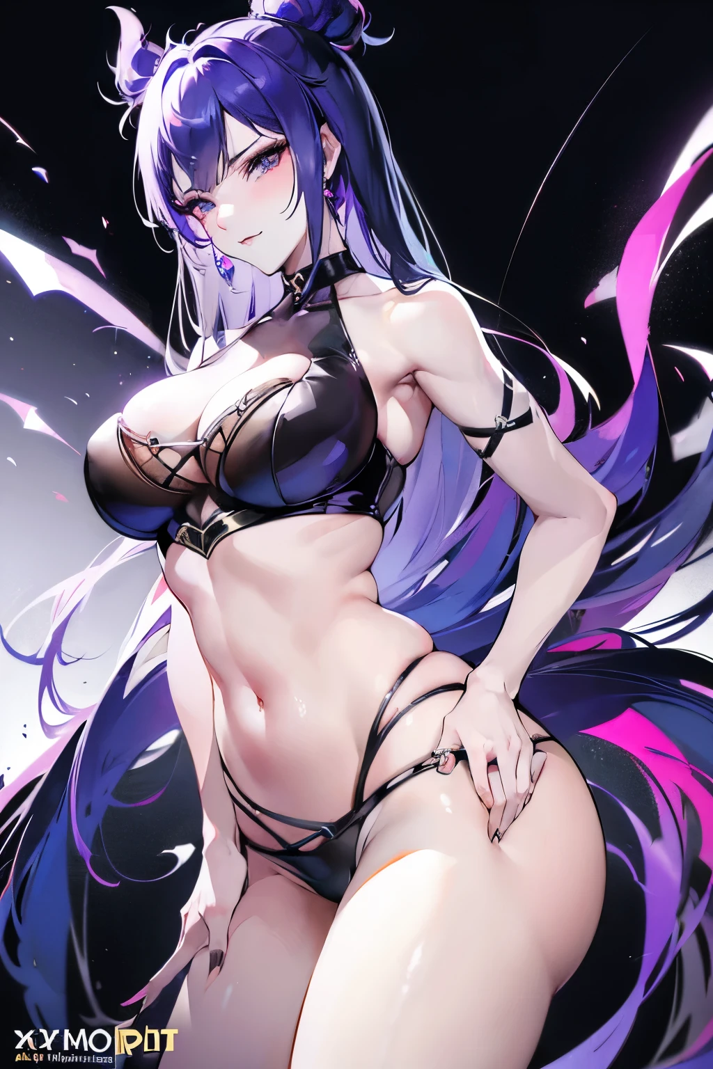 sfw, kda_kaisa, portrait, smirk, (seductive, alluring, charming:1.3), sexy, (trending on CGSociety, trending on pixiv, contest winner:1.3),detailed eyes,skimpy,kpop,fantasy