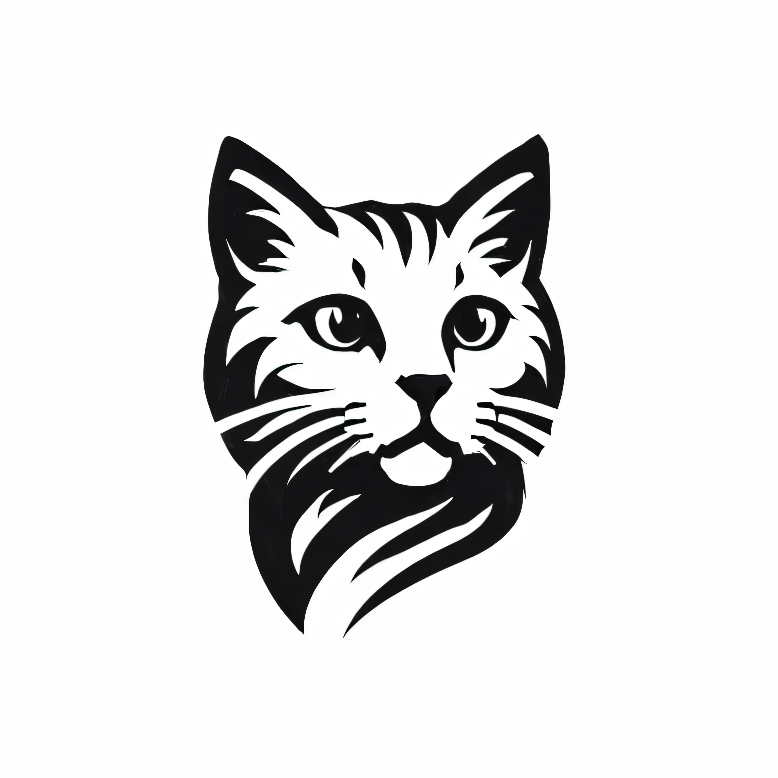 a close up of a Cat's face with a long beard, Cat design, Cat theme logo, Cat silhouette, Cat detailed, illustration of a Cat, Cat head, Cat face, Black and white vector art, Cat, logo of a Cat field clinic, black and white Cat, svg vector art, Vector SVG Art, Black line art on a white background, Cat portrait