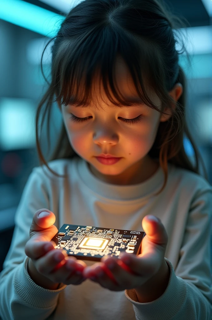 Girl eating electronic chip