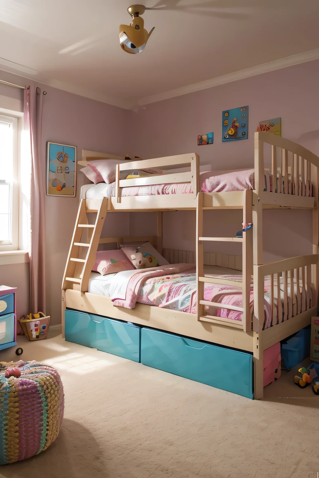 Childrens bedroom with toys and alot of color