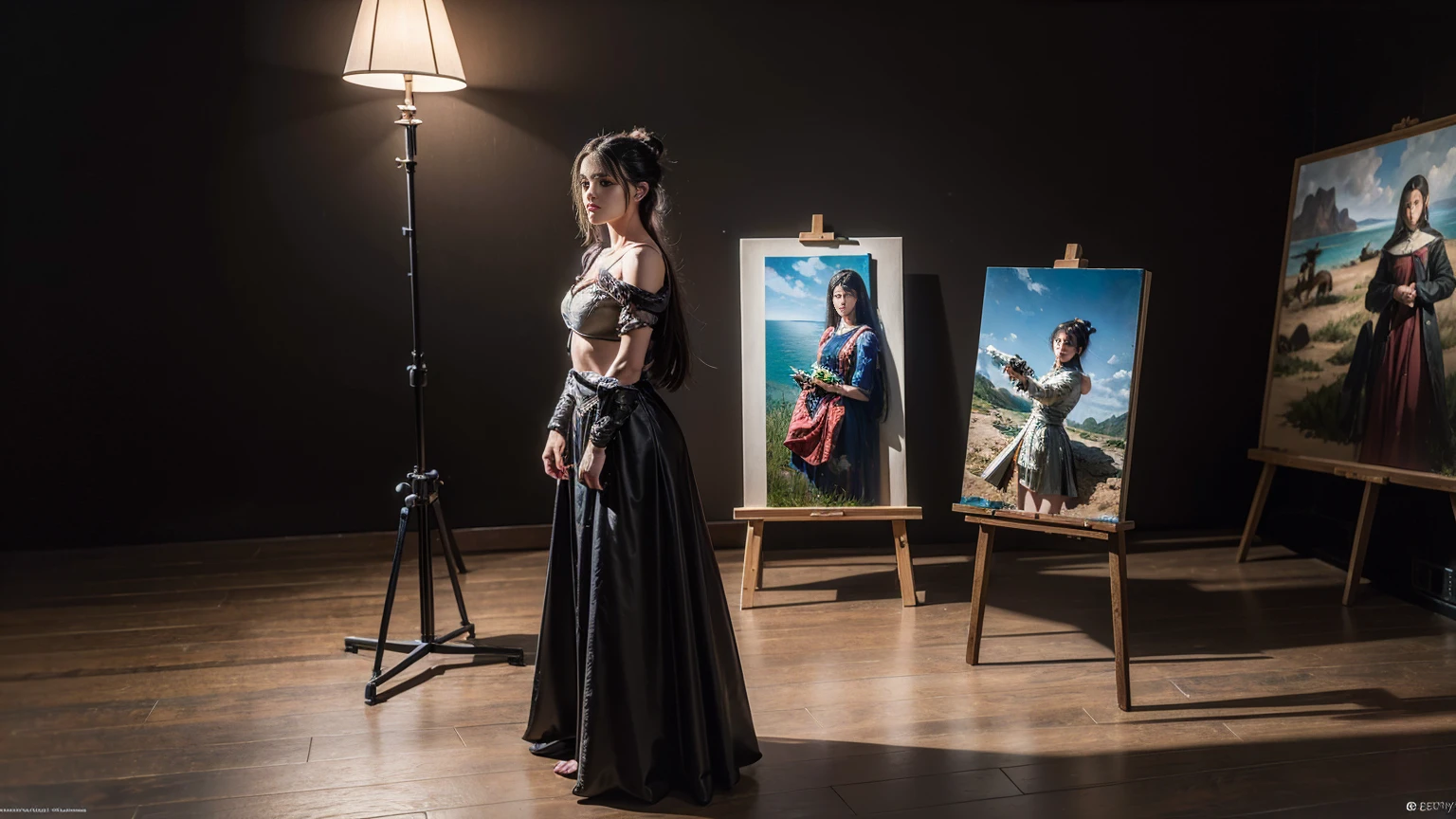 Model shooting style, (Highly detailed CG Unity 8k wallpaper), Full body photos of the most beautiful works of art in the world, Medieval Armor, Professional, majestic oil painting by Ed Blinky, Atey Gailan, Studio Ghibli, Jeremy Mann, Greg Manchess, Antonio Moro, Trending on Art Station, Trending on CGSociety, Complex, Attention to detail, Sharp focus, dramatic, Photorealistic paintings by Midjourney and Greg Rutkowski