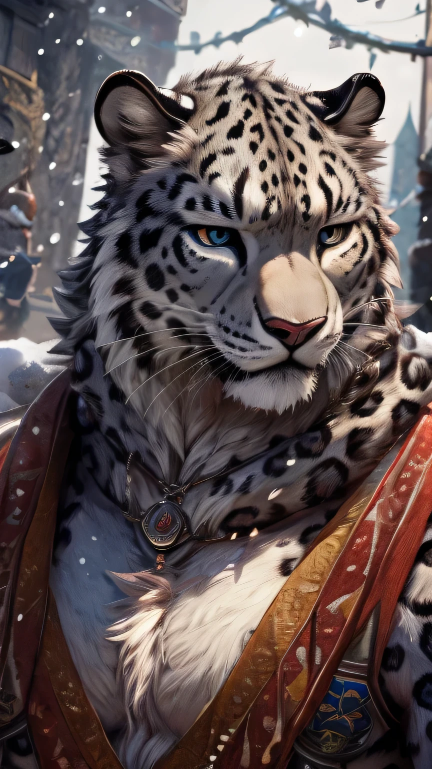 masterpiece, best quality, 8K resolution, Very detailed, hairy, snow leopard, Perfect anatomical structure, Light Particles