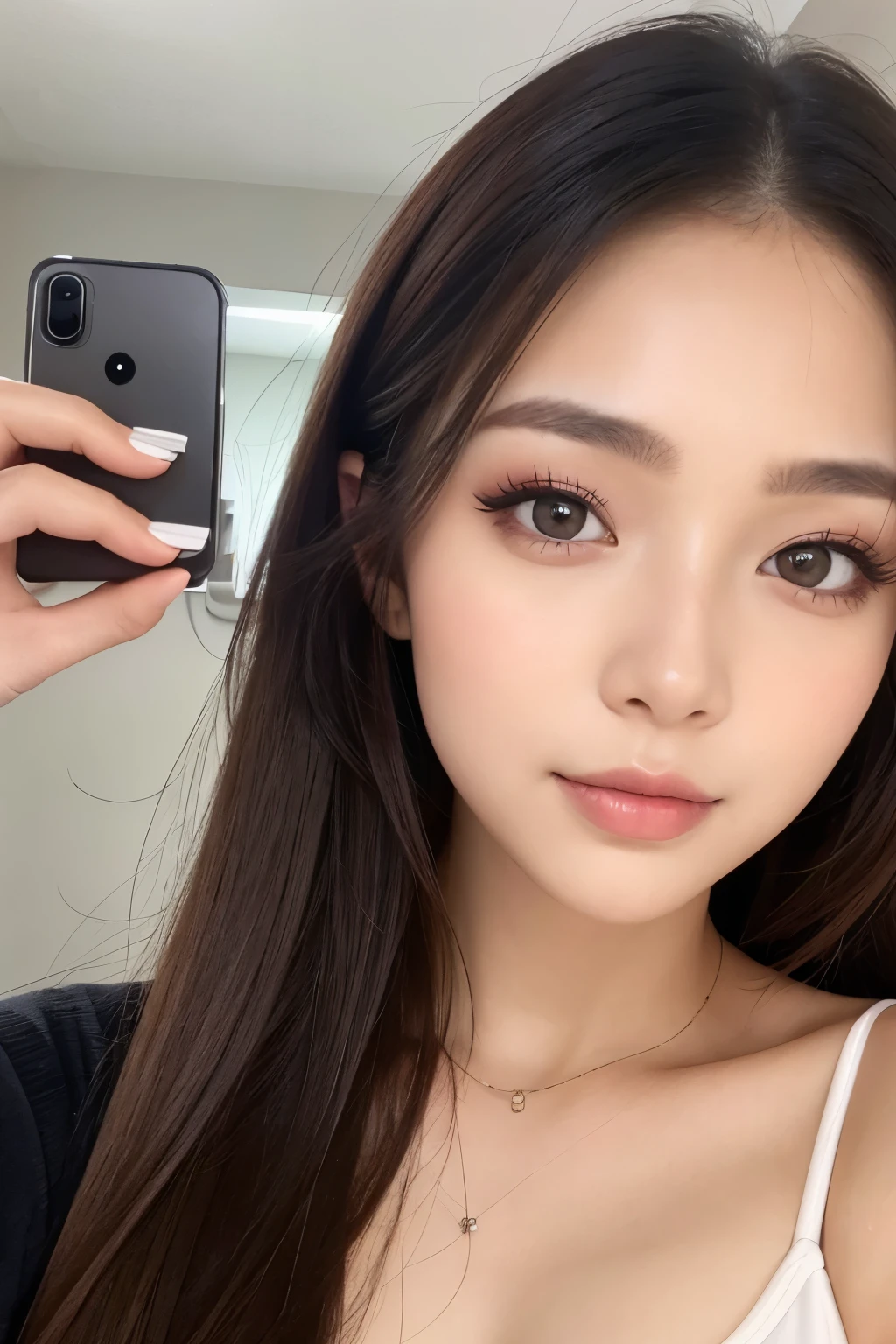 Beautiful woman selfie natural makeup
