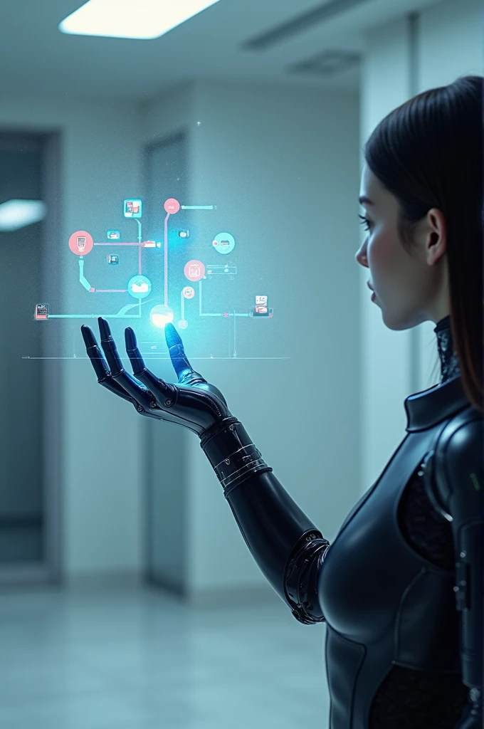 an arm with a wrist band and that wristband pops up an hologram with apps