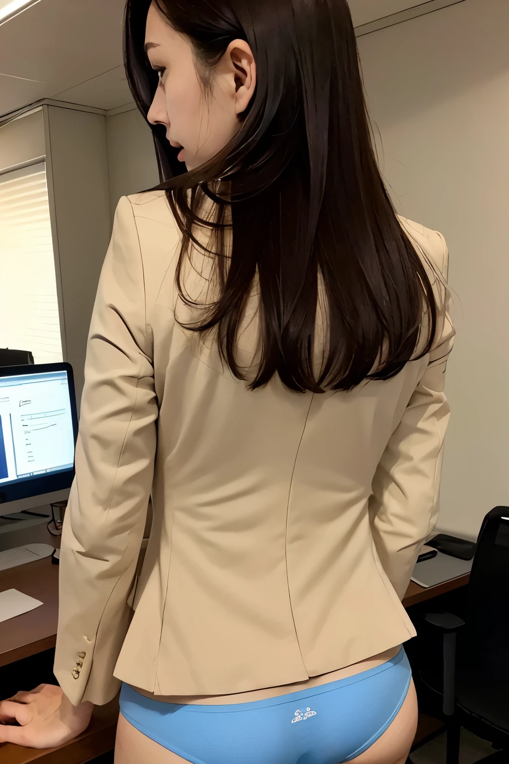 High definition、One person、Beautiful woman、Realistic、sexy、blazer、office、Japanese、tie、Back view、underwear