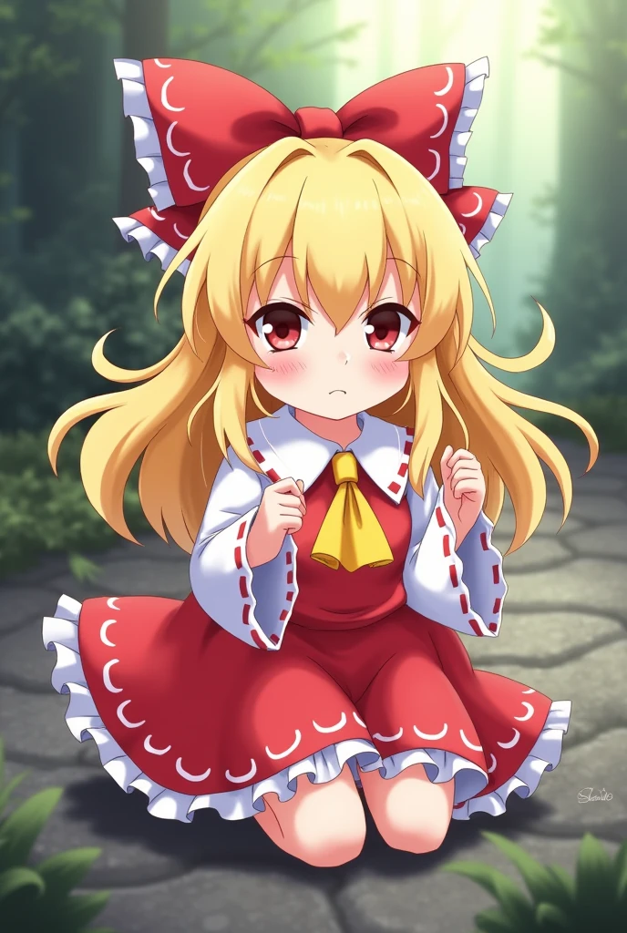KidouinMakio, 1girl, solo, red eyes, dress, smile, ribbon, long sleeves, red dress, hands on hips, juliet sleeves, red ribbon, puffy sleeves, blush, bow, looking at viewer, hair ribbon, wide sleeves, long hair, frills, blonde hair, two side up, v-shaped eyebrows, closed mouth, hair between eyes, red bow, frilled sleeves, bangs, frilled dress, pink dress, antenna hair, hair intakes, field,1girl,masterpiece, expensive quality, very_expensive_solve, big_file size, full color,(completely nude:1.2),pussy,niplles,(vaginal sex:1.2),