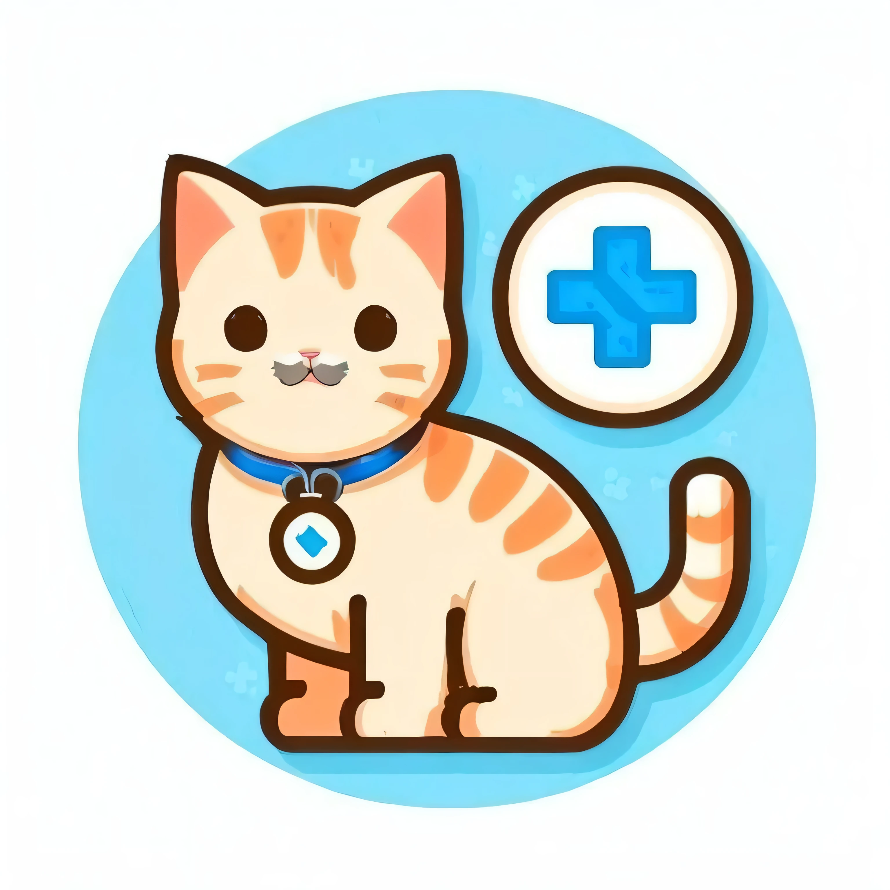 Cartoon cat with a medical cross on his collar, Cat Farm Clinic logo, cute cat, Cat illustration, Cat Design, Telegram Stickers, Telegram Stickers design, cute pictoplasma, a Cute cat, Clean lineart and flat colors, cartoonish vector style, Cat themed logo, Cat Details, Cute cat, Anime Cat, Veterinary Medicine