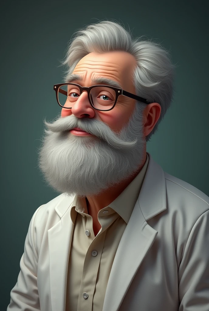 (photorealism:1.2), cute, chubby, middle aged, gray haired male professor, with glasses, a beard, and wearing his white briefs