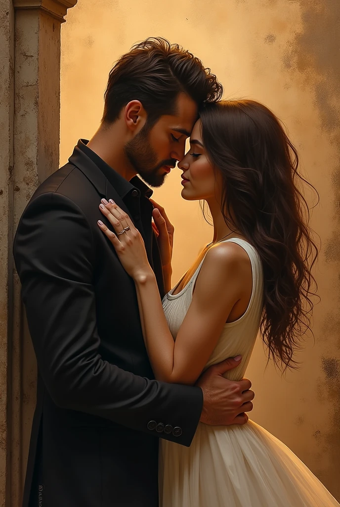 Greg Rutkowski inspired painting of a man and woman in a romantic embrace