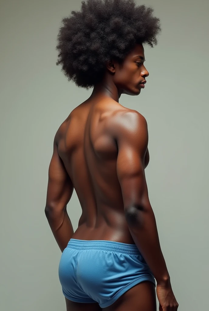 Young naked black man, full body, showing buttocks with big penis touching 