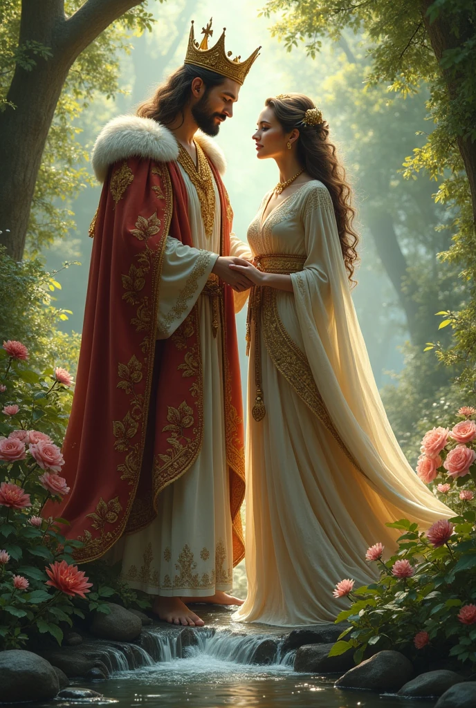 Strong couple king and queen of nature. Both Looking at front. Playing with nature