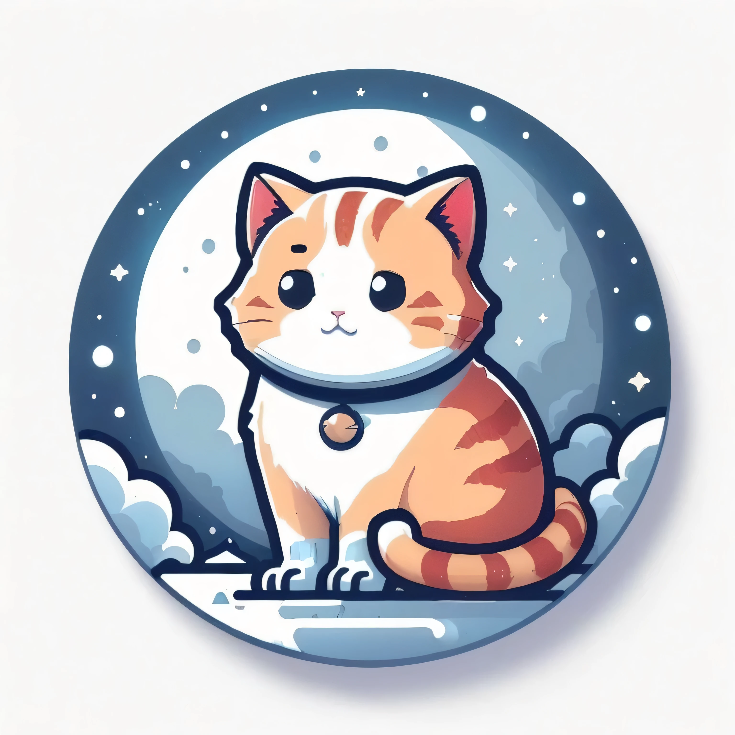 A cat sits in the snow in front of a full moon, Cat Design, Space Cat, Telegram Stickers design, cute cat, Space Cat, Sticker illustration, astronaut cat, Telegram Stickers, Cute and detailed digital art, Cat themed logo, cute cat, Cute digital art, Anime Cat, Cat illustration, Sticker Illustration