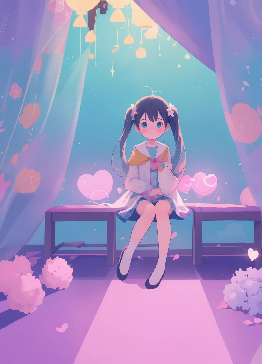 (masterpiece、Highest quality、Highest quality、Official Art、Beautiful and beautiful:1.2)、(One girl:1.3)Hatsune Miku、Twin tails,Beautiful breasts, Katsushika Hokusai,Idol Stage,neon,((舞台Light)),colorful,vase,Flowers,curtain,クリスタルLight,Heart shaped stage curtain and benches,Background of the ball,Stage Background,chandelier,Anime Background Art Style Anime,kingdom of light background,dazzling stage,Stadium Background,colorful anime background,Amazingly mysterious,Rorish,Light,colorful,Light照在地板上