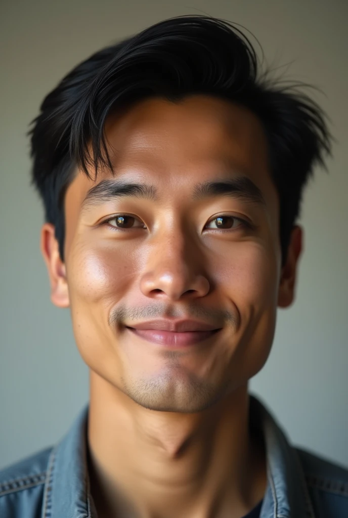 A realistic Filipino man with japanese features taking a selfie of himself 