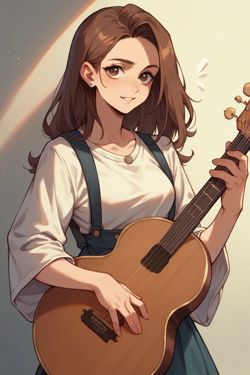 Holding a musical instrument　girl　Brown Hair　Hazel Eye