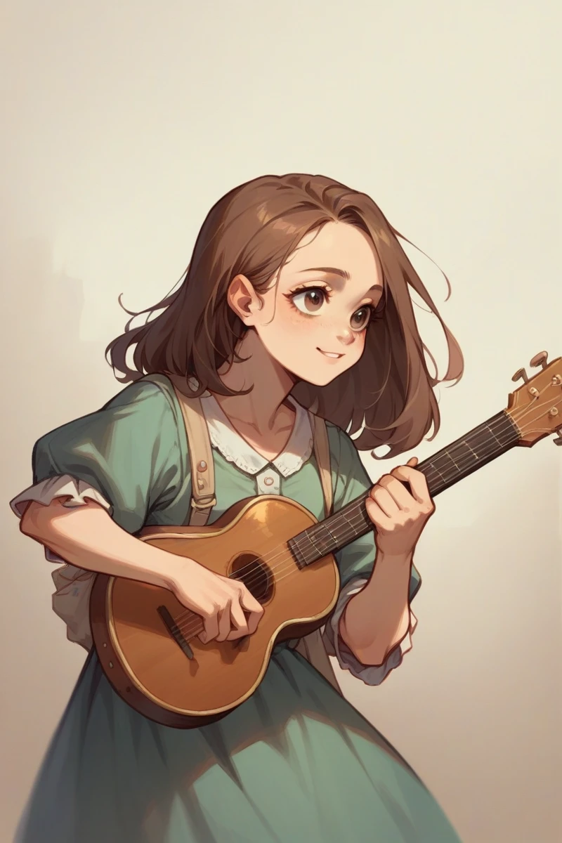 Holding a musical instrument　girl　Brown Hair　Hazel Eye
