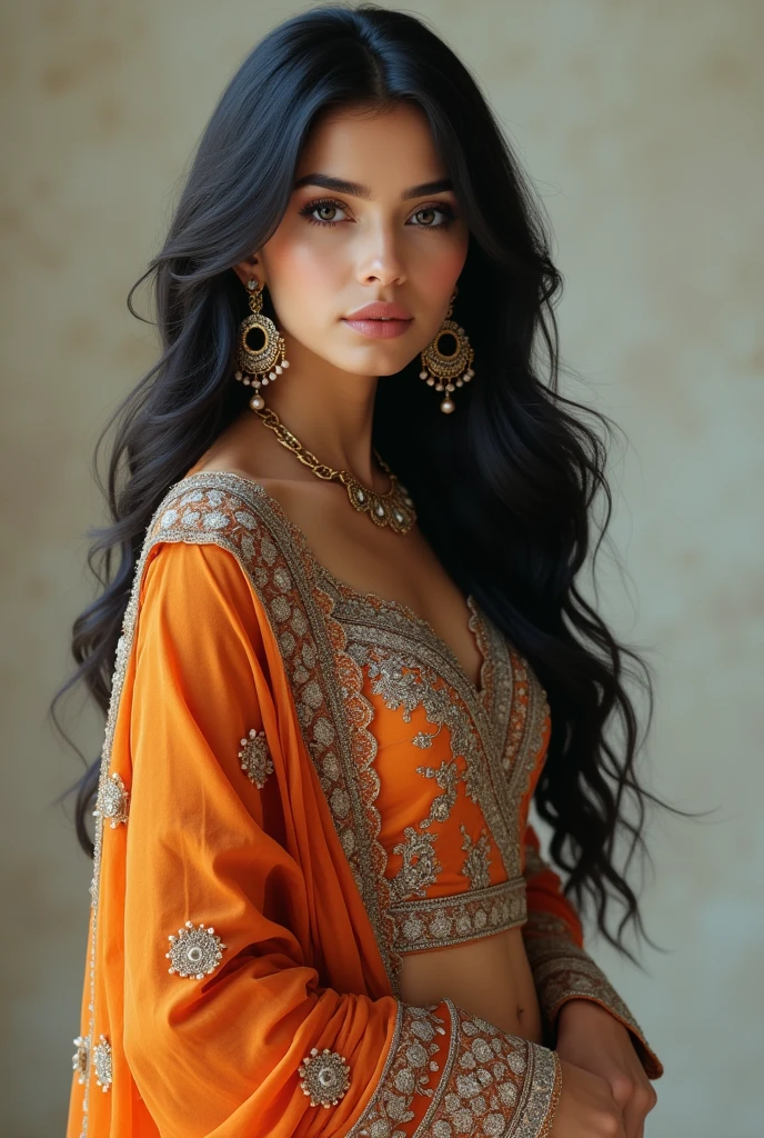 pakistani hot girl white skin black long hair with beautiful dress