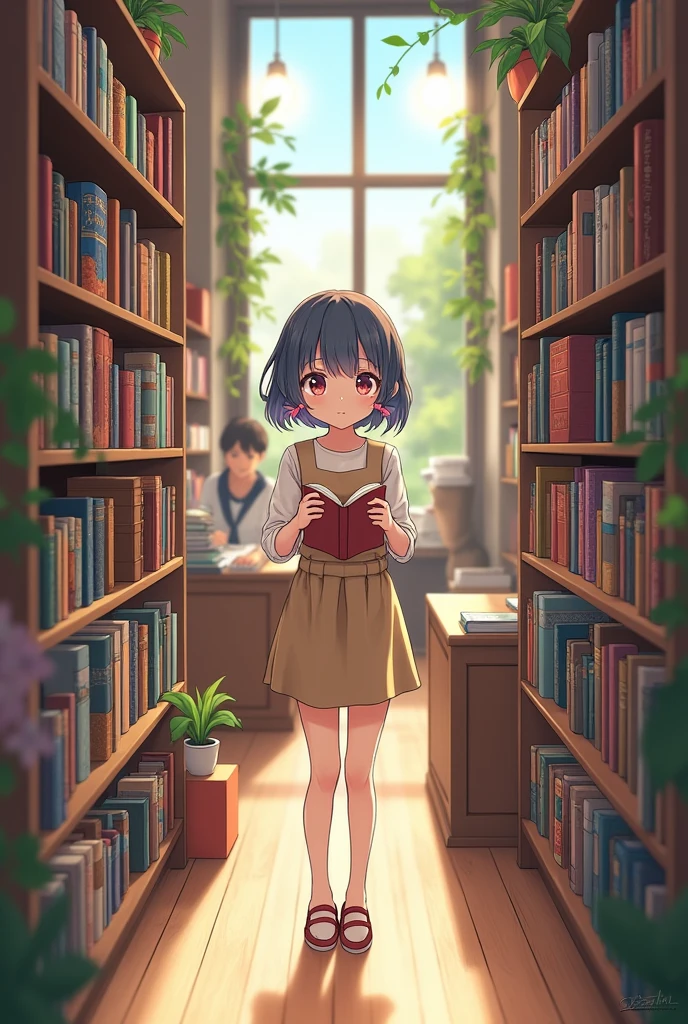 anime girl in bookstore