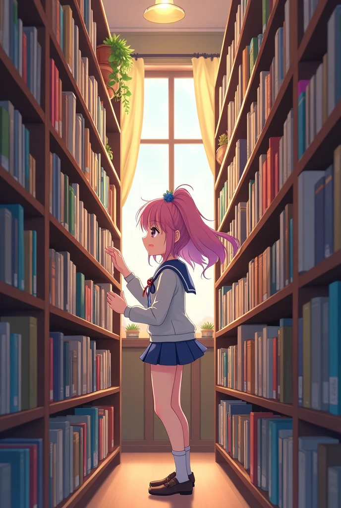 age anime girl in bookstore