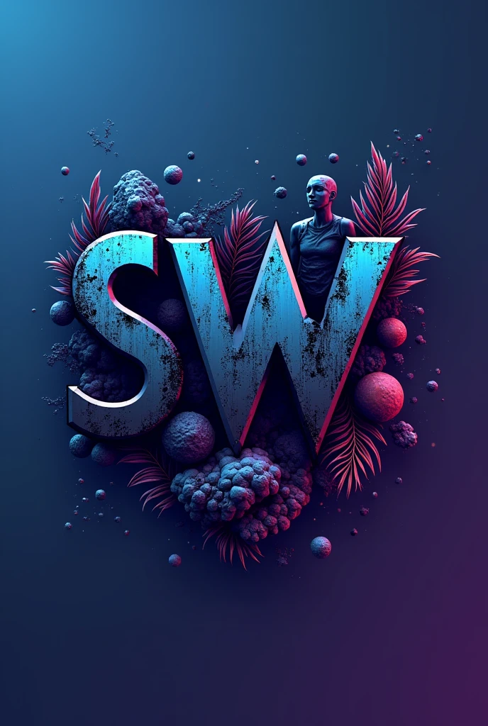 I want a logo with the word SportWit, but it has a blue and purple color combination, Additionally, I want it to have a lot of illustrations alluding to sportswear and sports., that also has black colors that provide royalty and status, rude and with the letter S and W predominating, which is a ruder letter and looks wilder and fiercer with darker and more natural tones and unisex sportswear