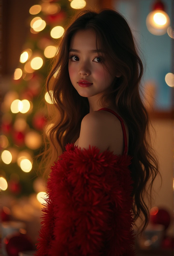 ((Christmas,night)),((nipples,nude,nsfw)),fashion model,ultra-detailed, highres, extremely detailed,beautiful detailed girl, extremely detailed eyes and face, beautiful detailed eyes,light on face,1girl, (full body,full-body shot),doll like,cute,long hair,happy,((8  girl)),slim