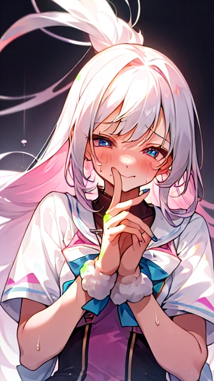 girl, Sweat, vapor, Center of chest, shy, Great hands,Beautiful nails、 Looking at the audience, Cute Smile