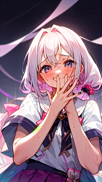 girl, Sweat, vapor, Center of chest, shy, Great hands,Beautiful nails、 Looking at the audience, Cute Smile