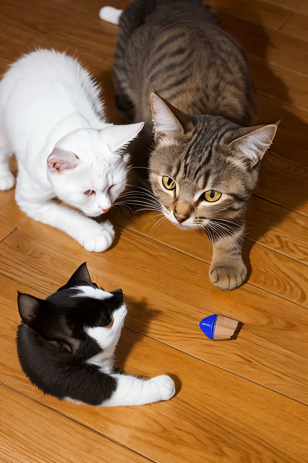 Draw a picture of a cat bullying another cat