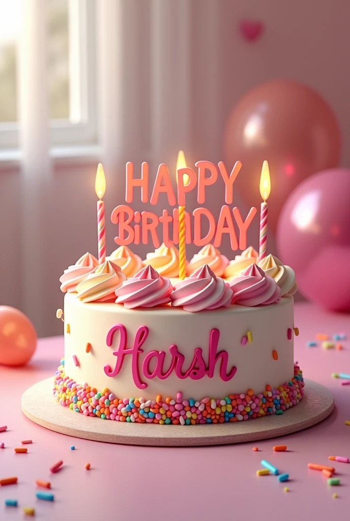 HAPPY birthday cak with name harsh