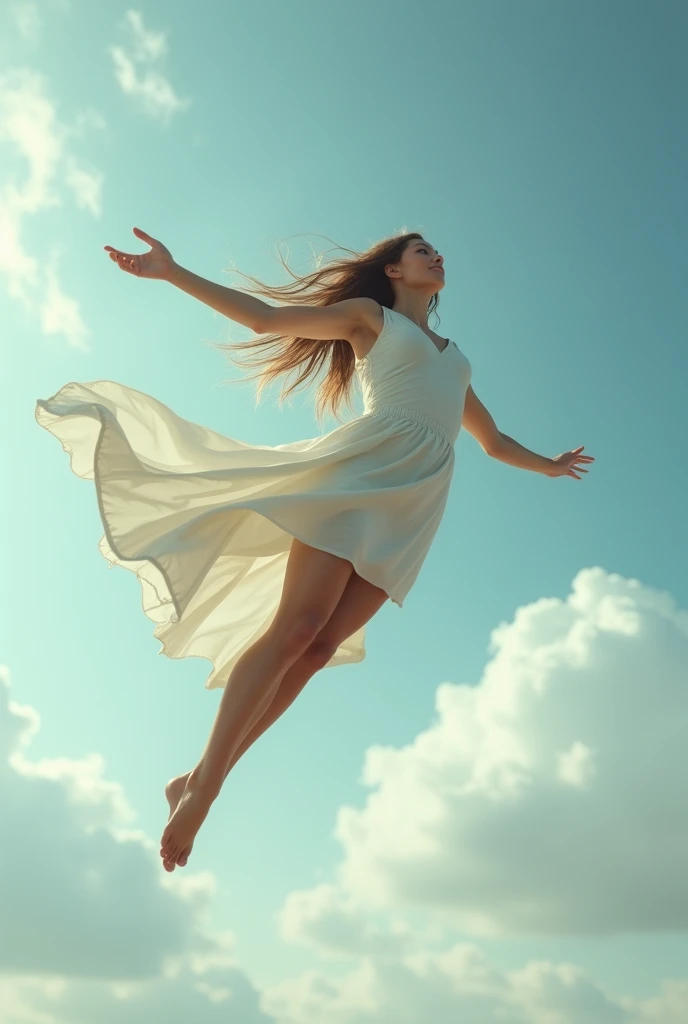 PICTURE the woman flying and the camera from below