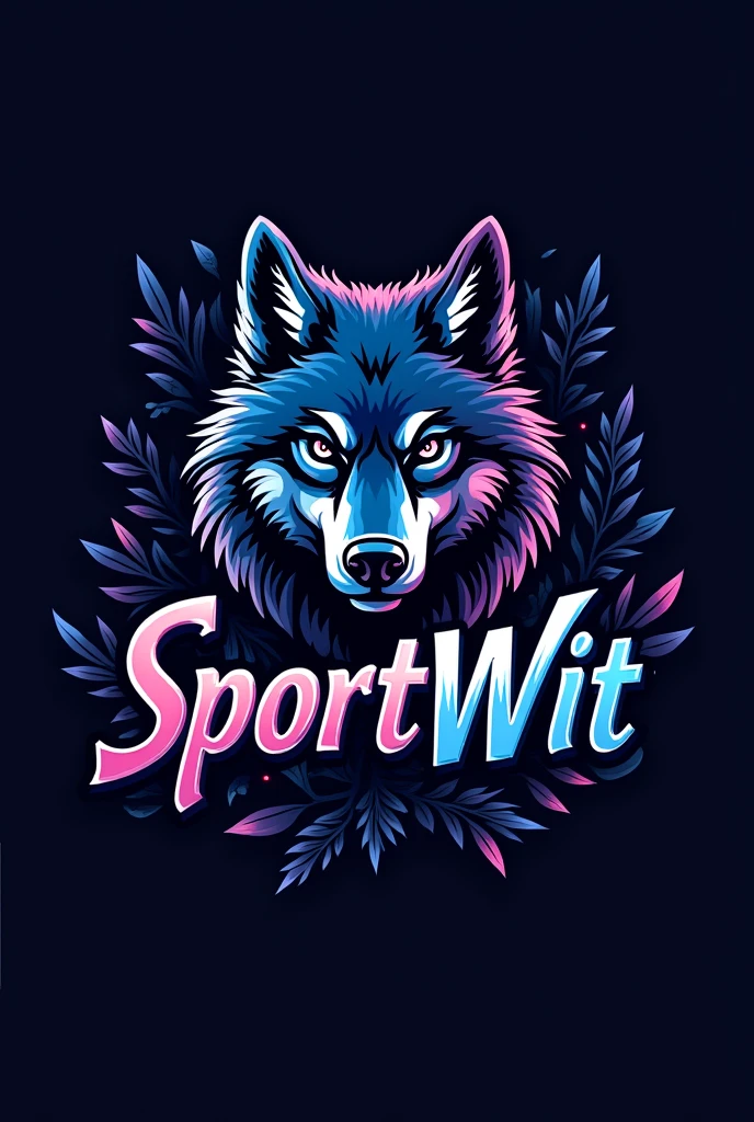 I want a logo with the word SportWit, but it has a blue and purple color combination, Additionally, I want it to have a lot of illustrations alluding to sportswear and sports., that also has black colors that provide royalty and status,a wolf with rudesa and where the letter S and W predominate, which is a more elegant letter and looks wilder and fiercer with darker and more natural tones and unisex sportswear 