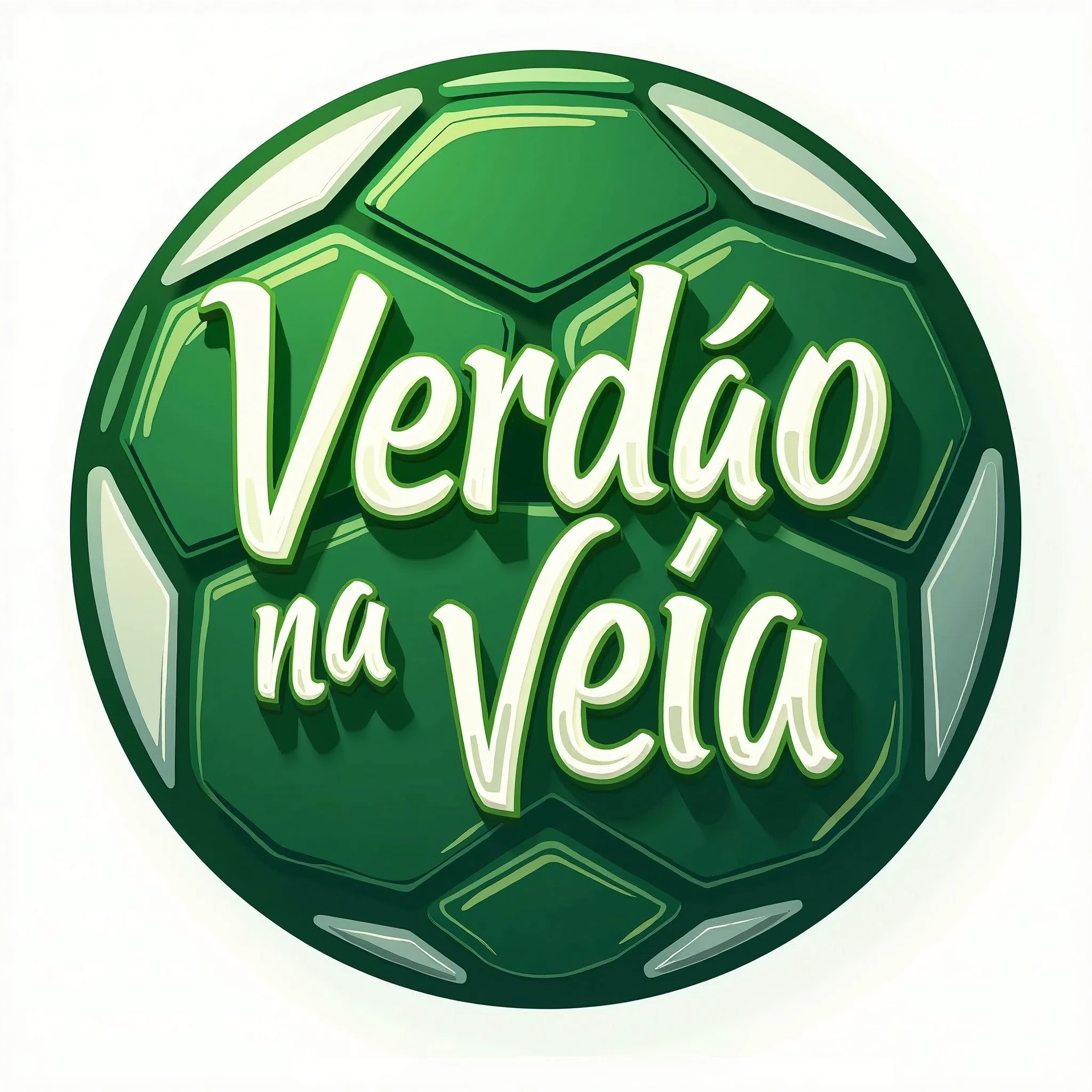 circular logo “Verdão na veia" made of colored letters in green ,in futebol ball, white wall background