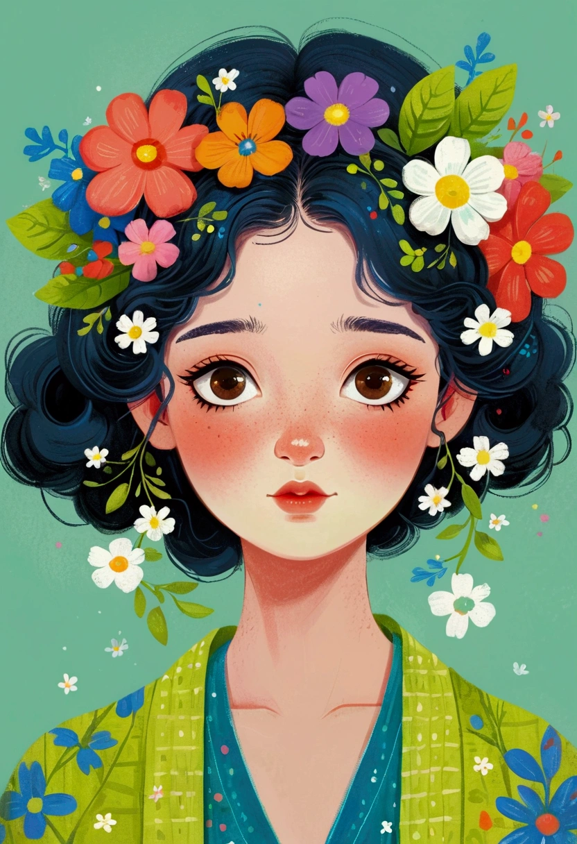 Illustration of a girl with flowers in her hair, Portraits inspired by Jean Hey, Popular on polycount, The art of math, Close-up characters肖像, Close-up characters, Small person images, Portrait of Lofy, My character portrait, Character design portrait, Stylized portrait, character illustration of a, Fertility illustration, Digital Illustration, Portraits, digital character illustration of a