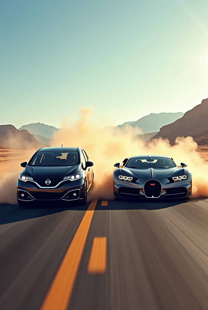 nisaan versa vs buggati varon drang race