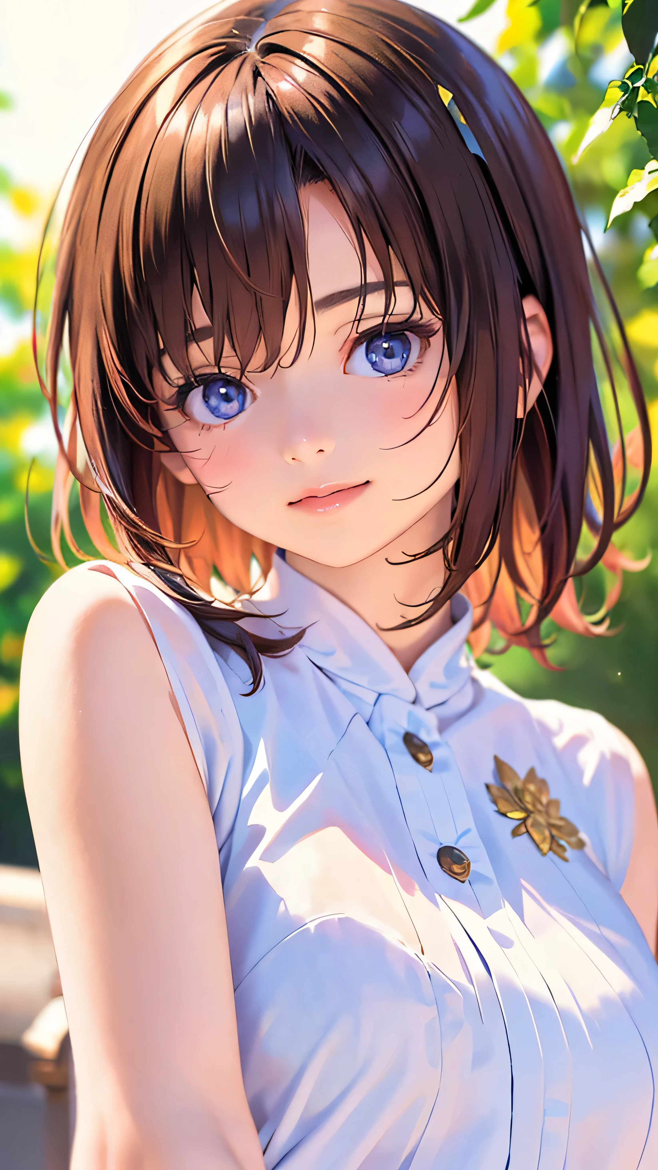 Official Art, wallpaper, Very detailed, (((Very detailedな目と顔))), Realistic portraits, (Highest quality, masterpiece, High resolution), (High resolutionスキン: 1.2), 8K Ultra HD, Backlight, Background Blur, smile, One Woman, a woman in a white shirt, Beautiful woman face, Attractive beautiful face, Beautiful face and perfect skin, Diffused, Natural skin glow, Attractive and beautiful, Enveloped in golden light, Gorgeous and attractive face, Soft Golden Hour Lighting, natural beauty expressive pose, Soft golden light, Attractive girl, Beautiful woman face, Golden Background, Dynamic Angle