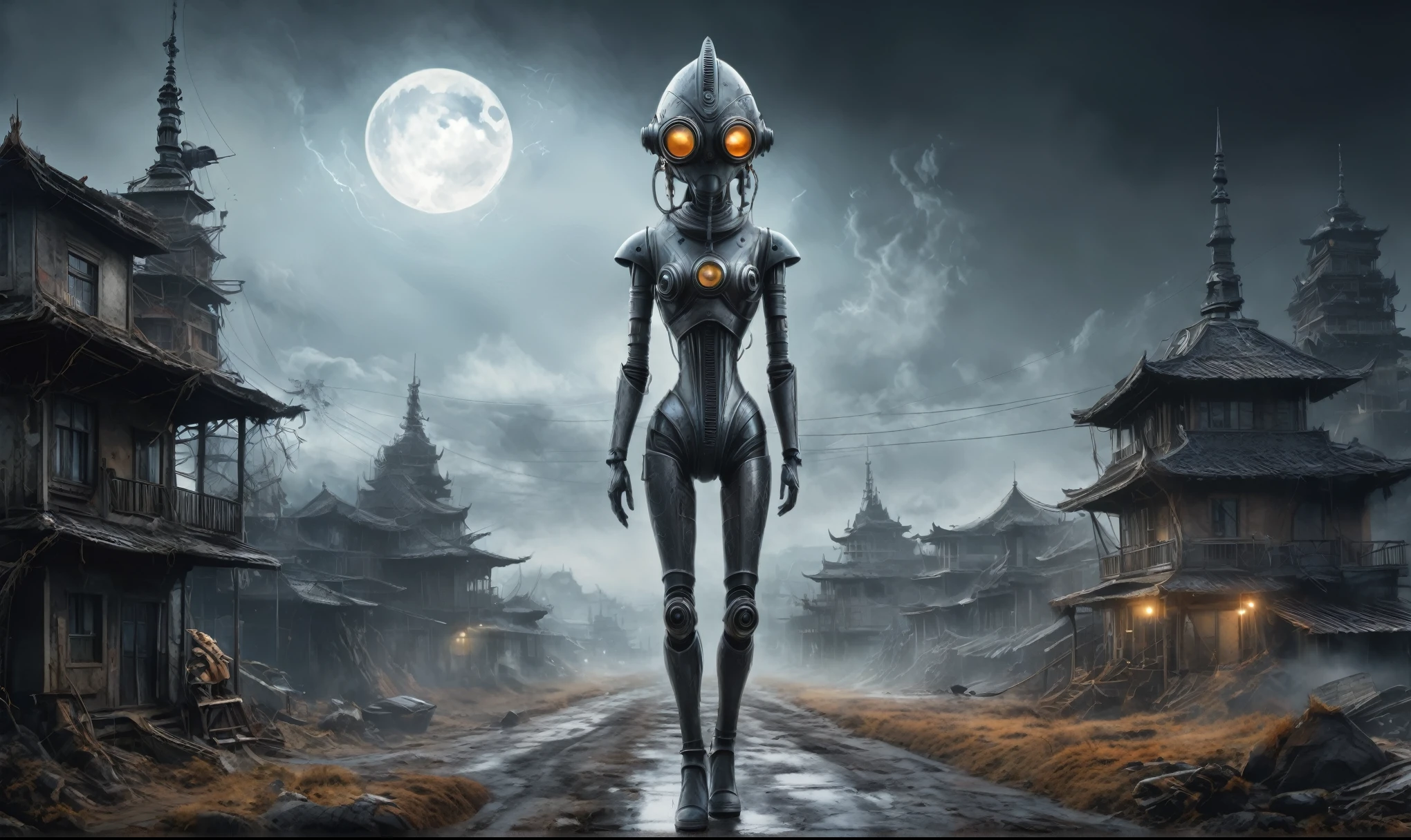 Crazy Robot of USSR , and helmet Style, tongs in hands, pinhead, camouflage Rusty, Ambient in a meteorite ,graphite old witch after a psychiatric clinic,winter,intricate landscape,slate grey atmosphere,film grain,faded,snake's eyes extremely detailed,another world,ring of truth,French Braid with a Twist,view from height,once pretty face,eyebrow up,full body shot,ominous landscape, Simon Stalenhag,Nicola Samori,full body shot,beggar paladium The Alien Entity,Technicolor,natural skin textures, hyper realism, hyper detailed,Extremely detailed,High contrast,Masterpiece,Realistic,Ultra Detailed, intricate details,realistic humid leather,extremly intricate,Epic Realistic, cinematic style,irina yermolova,high contrast,hdr,extremely detailed, deep night landscape,masterpiece,intricate details,faded,eyes extremely detailed, high detailed eyes,8k resolution,RAW,retina, Nikon Z9,China,Guangxi Zhuang of China,tkt style,ears perfect, transition between two art styles, Ink painting to photorealism, Double contact, X-ray, Creative vivid light, masterpiece fantastic, Abstract, Surrealism, super detailed, high resolution, stop:35;(((creature with a spectral and ghostly appearance)). Her skin is pale, almost translucent,ancient rock,In a vibrant and mesmerizing artwork, a hot air soars through the layers of clouds, revealing a colossal and enigmatic cityscape nestled within. The buildings in this ethereal city are adorned with intricate details and exude an aura of mystery. Above the cityscape, lend an enchanting touch to the scene. steampunk. The intricate mechanics create a sense of wonder and fascination, as if stepping into a dreamlike realism