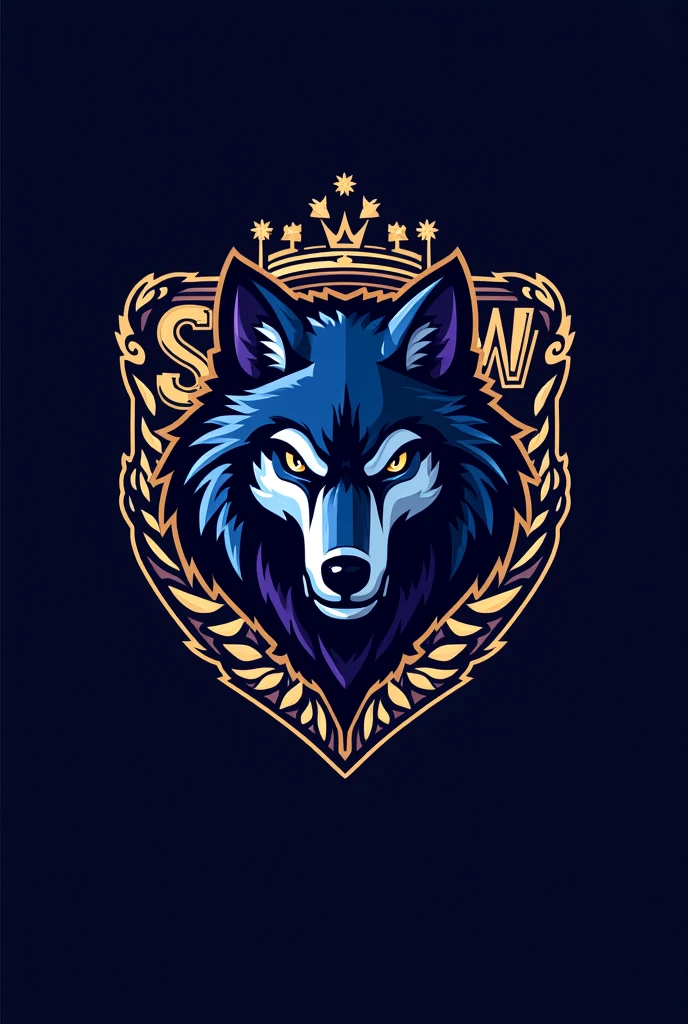 I want a logo with the word SportWit, but it has a blue and purple color combination, Additionally, I want it to have a lot of illustrations alluding to sportswear and sports., that also has black colors that provide royalty and status,a wolf with rudes and where the letter S predominates and W which is a more elegant and rude letter, make it look wilder and fiercer with golden hues and unisex sportswear 