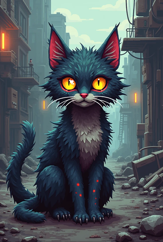 A furry-like pixelated cat in a Fallout-style world