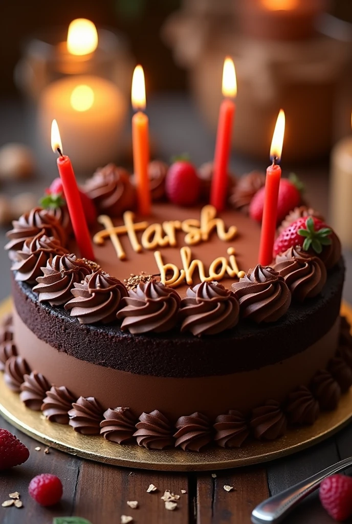 HAPPY birthday choclate cak with name ((Harsh bhai))