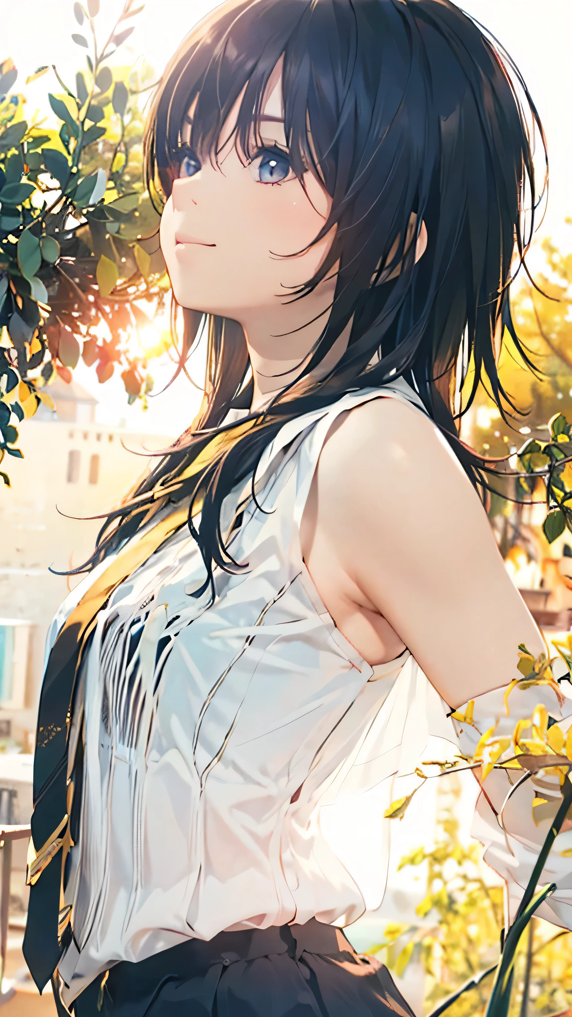 Official Art, wallpaper, Very detailed, (((Very detailedな目と顔))), Realistic portraits, (Highest quality, masterpiece, High resolution), (High resolutionスキン: 1.2), 8K Ultra HD, Backlight, Background Blur, smile, One Woman, a woman in a white shirt, Beautiful woman, Attractive beautiful face, Beautiful face and perfect skin, Diffused, Natural skin glow, Attractive and beautiful, Enveloped in golden light, Gorgeous and attractive, Soft Golden Hour Lighting, natural beauty expressive pose, Soft golden light, Attractive girl, Golden Background, Dynamic Angle