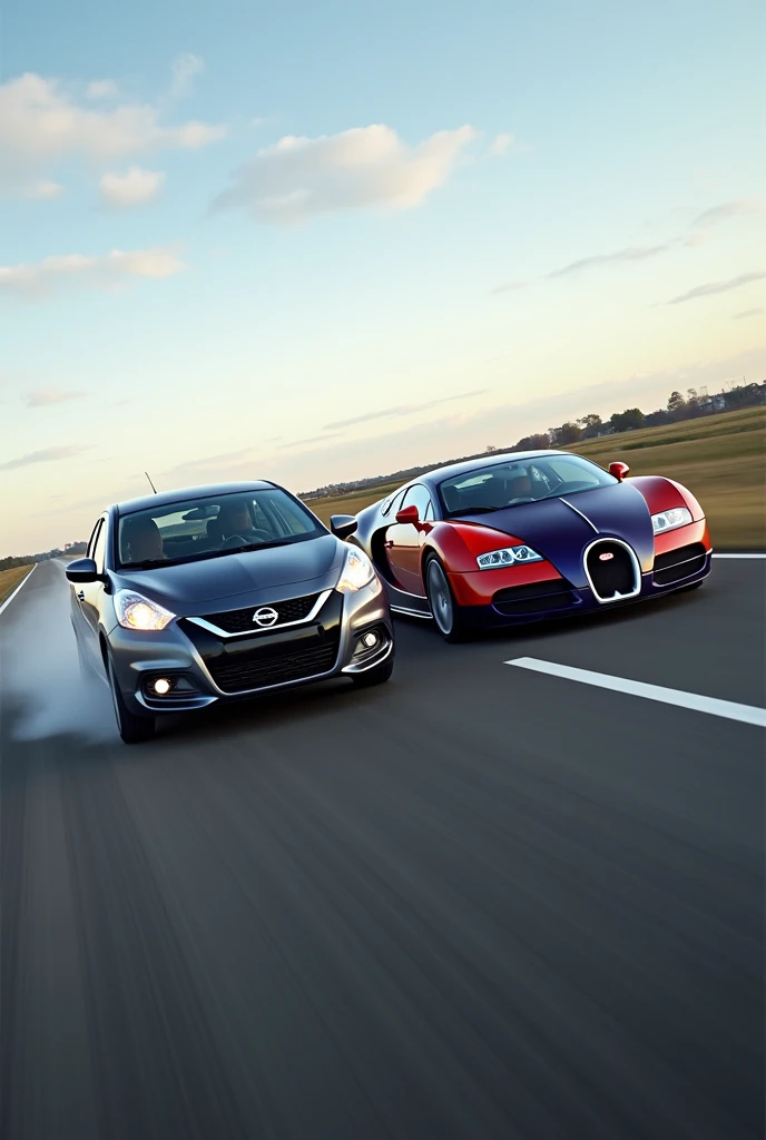 nisaan versa 2015 vs buggati varon drang race