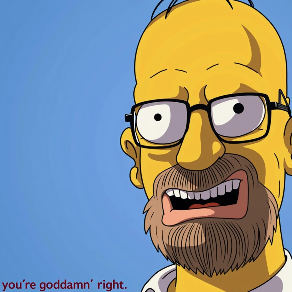 simpsons style, with text at the bottom "you're goddamn right."