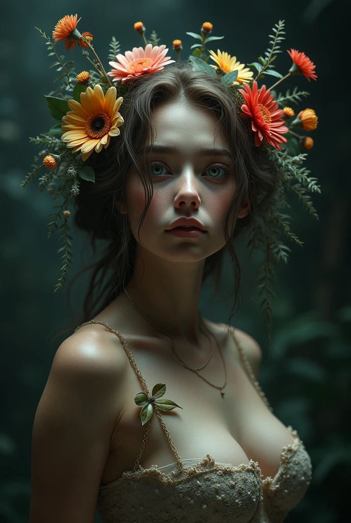 Surrealistic portrait: Create a portrait of a character by mixing realistic and surreal elements. For example, you can combine the human face with elements of animals, plants or inanimate objects.front focus), (in the dark:1.6), portrait, fantasy art, nude, pussy, breast, realistic photo, dynamic lighting, artstation, poster, volumetric lighting, very detailed faces, 4 k, award-winning  