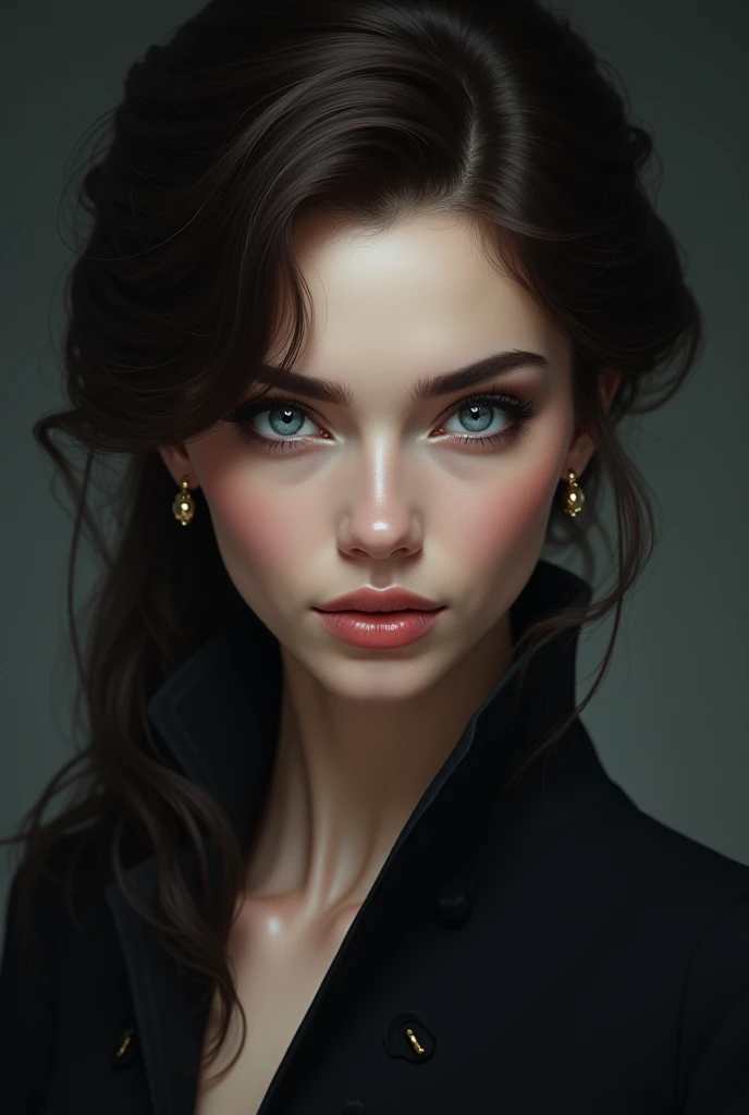 women , Dark brown hair, Intense blue almond eyes, fine, king,
