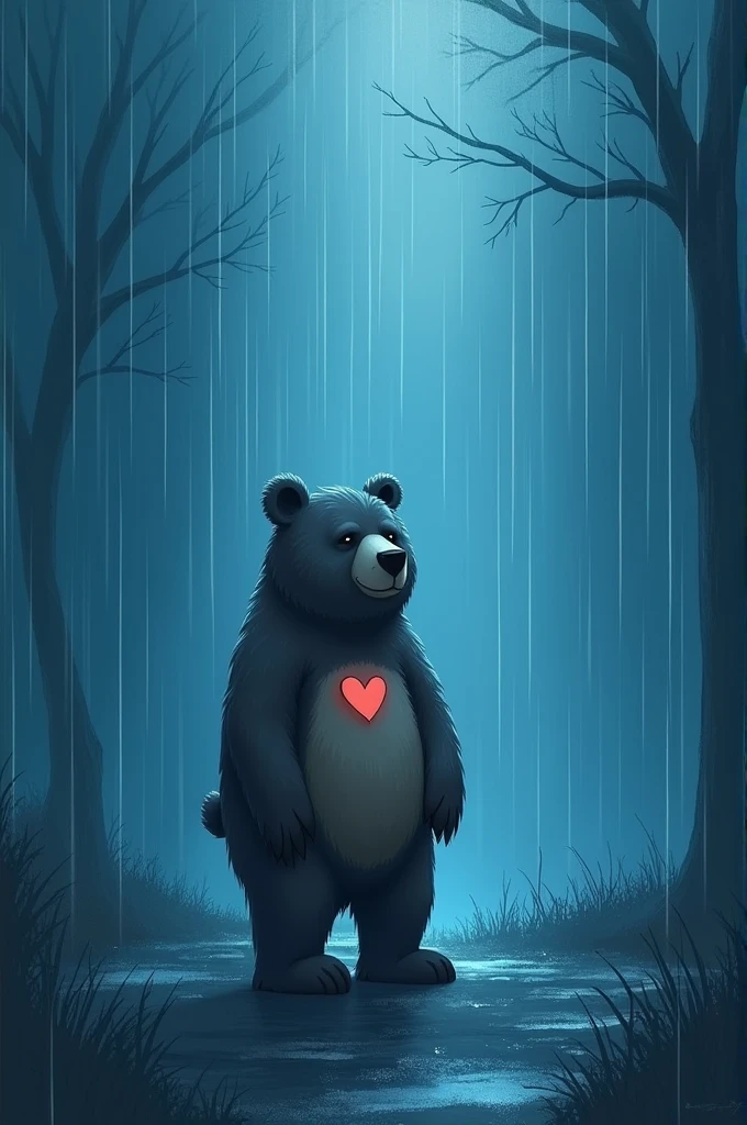 I want to express myself through art. Put bear and rain as it reflects my comfort plus the color blue as it is my favorite color and it just really calm to look at and also a heart as i love everyone so genuinely in a blank face.