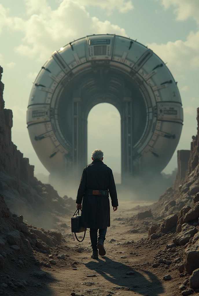Dr gray steps away from the time machine, choosing not to go back. he knows the risks are too high. The time machine powers down, and gray looks out at the ruins, ready to face the future with hope.