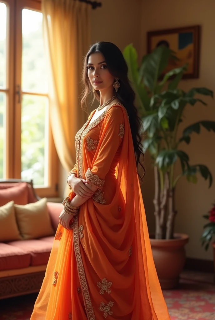 Beutiful girl Indian dress salwar kameez at home