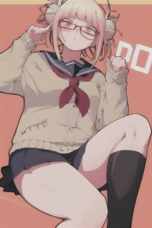 Blonde　Short Bob　Female college student　Tree Eyes　front　Background white　toga himiko　Glasses　 