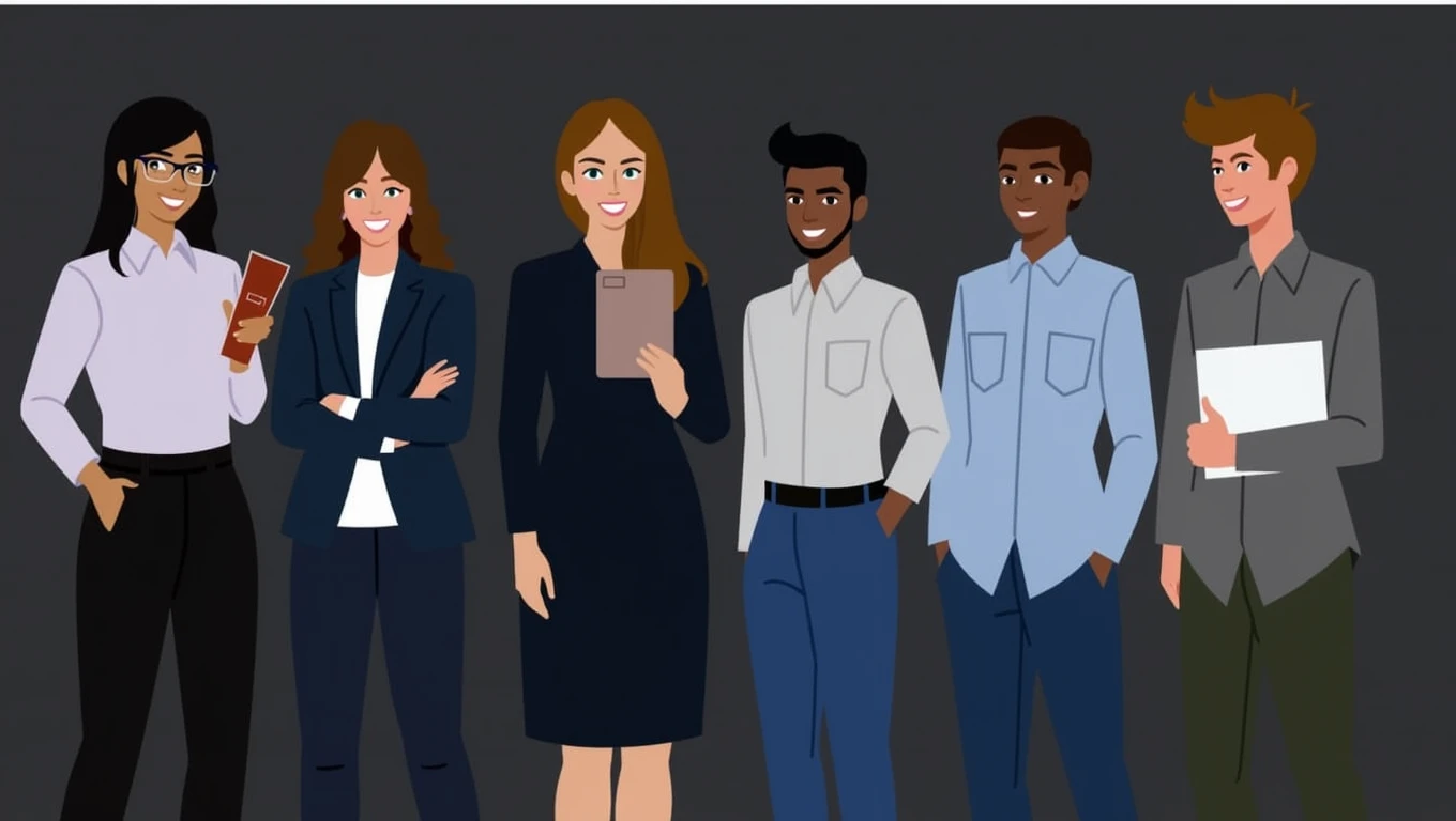 Group of successful happy diverse young and older business people.